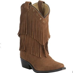 Smoky Mountain Youth Tan Suede with Fringe Western Traditional Toe Western Boots